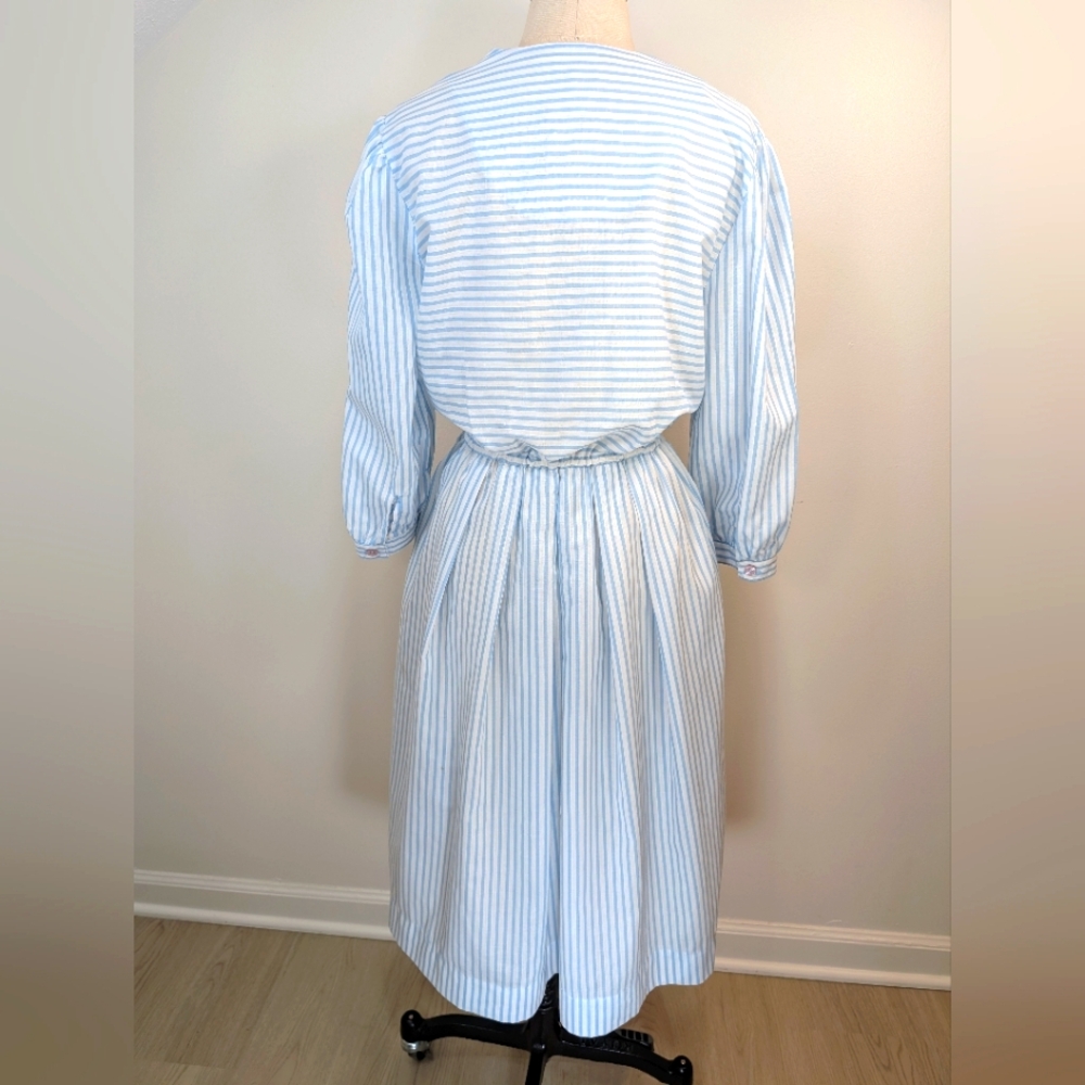 Vintage John Roberts cotton blend striped, modest, coquette maxi dress  12. - Picture 8 of 14